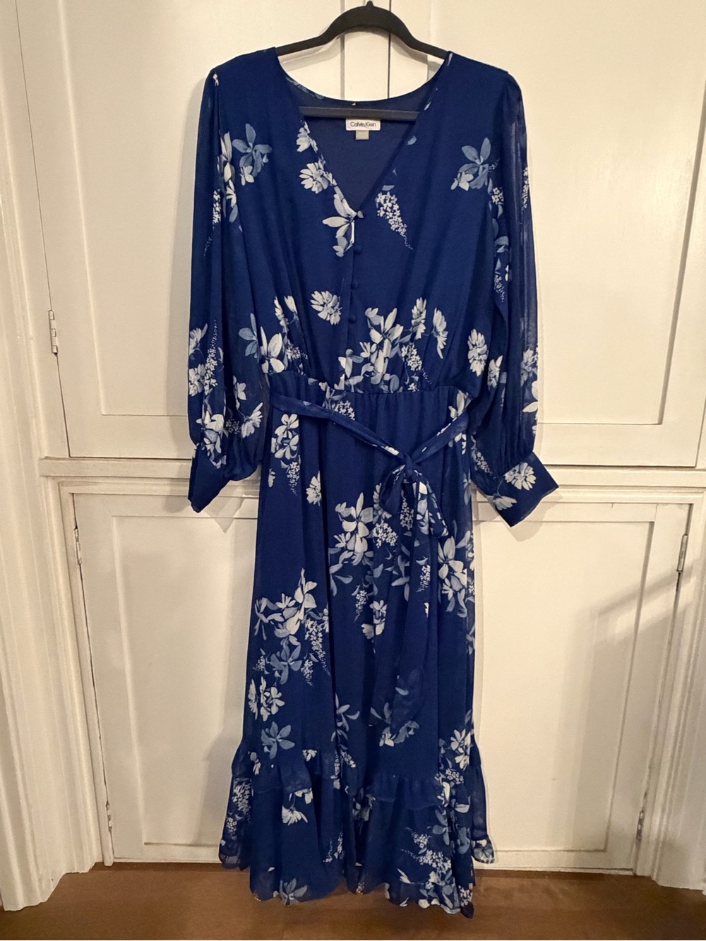 Calvin Klein Navy Blue Floral Maxi Dress